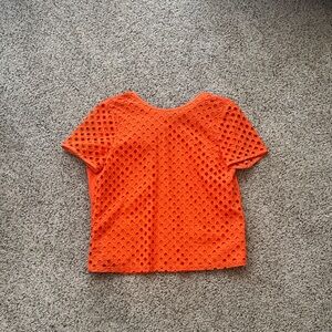 Tory Burch Vibrant Orange Eyelet Short Sleeve Top